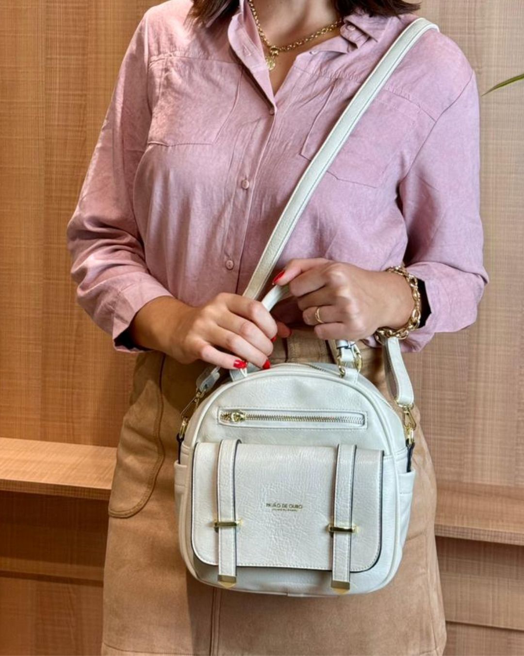 Bolsa Pavão de Ouro Bege claro (off-white)