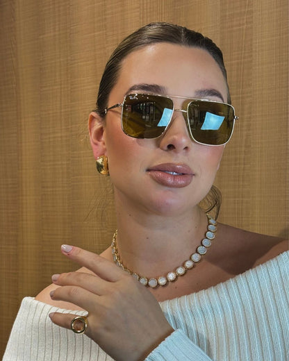 Gargantilha com pedras redondas e com zirconia